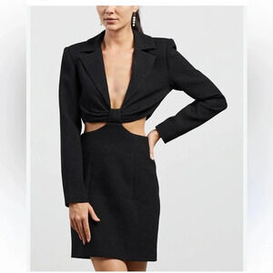 NWT MIsha Bellatrix Dress CutOut Blazer Dress Black Jacquard Short Long Sleeve S